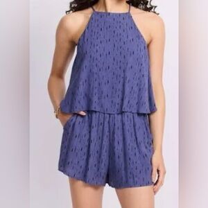 Gilli Stitch Fix Romper Addie Size XL Purple Sleeveless Lined Pockets Tie Back
